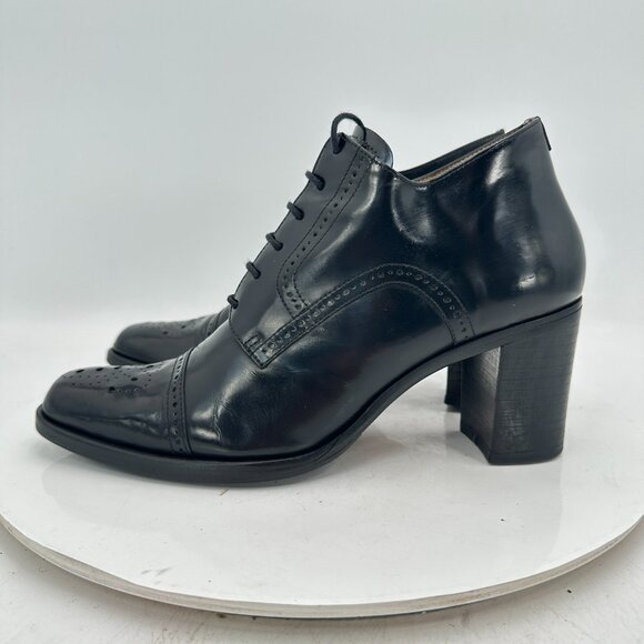 Sarto Franco Sarto Women Size 7M Black Leather Brogue Lace Up Block Heel Boot - Picture 1 of 12
